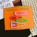 Set of 4 colorful matte metal snap hair clips in pink red green and purple tones - Pink And Red