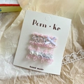 Pink tweed bow hair clip and organza flower hairpin set with pearls on display card - Lace Bow Edge Style