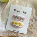 Floral embroidery hair clips set with pink tulips and lace bow details for women - Oval Tulip Style