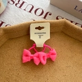 Set of two neon pink knotted bow hair ties on a cream display card for girls - Red Fabric Bowknot
