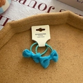 Neon blue knotted bow hair ties set with elastic rubber bands on display card - Blue Fabric Bowknot