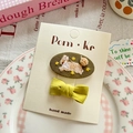 Green rabbit embroidery clip and yellow bow set for girls on a beige display card - Green Rabbit Style