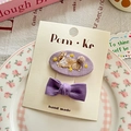 Set di fermagli viola con ricamo a forma di Corgi e fiocco in tessuto su cartoncino - Stile Coniglio Viola