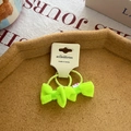 Fluorescent yellow mesh bow hair ties with high elasticity spiral rubber bands on cork tray - Green Fabric Bowknot