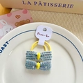 Light blue sequined bow hair ties with yellow elastic bands in a two-piece set - Hair Tie / Blue Series Scrunchies