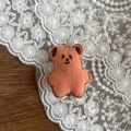 Pince à cheveux ours faite main en tissu orange corail avec coutures rustiques Zakka - Barrette Ours Orange