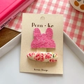 Barrettes coréennes oreilles de lapin avec paillettes roses et motifs floraux - Lapin à Paillettes Floral