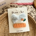 Handmade sweet blue bow and orange floral embroidery hair clips set for girls - Light Blue Bow