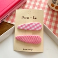 Set di fermagli per capelli rosa stile coreano con motivi in tessuto e perle - Goccia Plaid Rosa