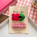 Lot de 2 jolies barrettes en tissu avec fleur en feutre rouge et dentelle rose perlée - Fleur Rouge Étoile