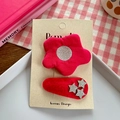 Set di fermagli per capelli in tessuto rosso con fiori e stelle stile coreano - Fiore Singolo Perla Artificiale