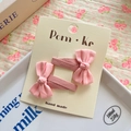 Set of two pink handmade fabric bow hair clips for women in sweet Korean style - Pink