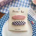 Lot de barrettes à pois roses et motif cœur bleu sur carte de présentation - Coeur Rose