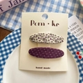 Lot de barrettes à cheveux ovales en tissu violet à motifs floraux sur carte - Marron à Pois Blancs