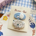 Handmade swan embroidery and tweed fabric hair clips set on cream display card - Blue Swan
