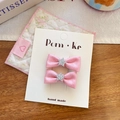 Handmade pink fabric bow hair clips with silver glitter stars for girls set of two - Pink Bow Star Hair Clip