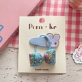 Haargummi mit Blumenmuster und bestickte Hasen-Haarspange im Set für Kinder - Blau Hase Schleife