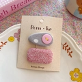 Barrettes mignonnes style coréen à pois gris et tweed rose pour petites filles - Rose