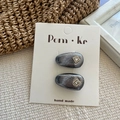 Set di due fermagli per capelli grigio scuro glitterati con strass quadrati - Oval Square Rhinestone