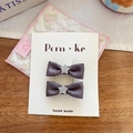 Set of two dark purple satin bow hair clips with silver star detail for girls - Graphite Gray Bow Star Hair Clip