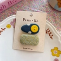 Lot de barrettes mignonnes style coréen en tissu à pois bleus et texture tweed gris - Jaune