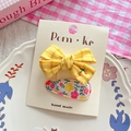 Lot de deux barrettes à cheveux à carreaux jaunes avec broderie cerise et clip floral - Jaune à Carreaux Nœud
