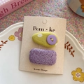 Lot de deux pinces à cheveux style coréen à pois jaunes et motif en tweed violet - Violet
