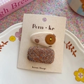 Cute Korean style polka dot cloth hair clip with button and woven fabric hairpin set - Brown