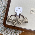Set of two plaid bow hair ties in dark brown and khaki fabric for children and girls - Hair Tie / Apricot Checkered
