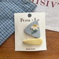 Floral embroidered hair clips set featuring blue daisy patterns and yellow fabric finish - Triangle Flower And Teardrop Style