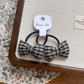 Lot de deux élastiques à cheveux à motif vichy noir et blanc avec nœud - Élastique à cheveux / Carreaux Noir