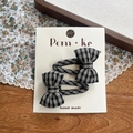Handmade black and white plaid bow hair clips set for girls on a display card - Hair Clip / Black Plaid