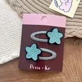 Fermagli per capelli a stella verde menta glitterati per bambine su carta da esposizione - Pentagramma / Stella Glitterata Blu