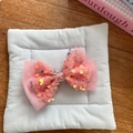 Fiocco rosa con paillettes per bambine con glitter colorati e tessuto a rete - Fiocco per capelli / Fiocco di Paillettes Rosa