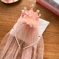 Serre-tête couronne de princesse rose avec paillettes, perle cœur et voile étoile - Bandeau Couronne Rose