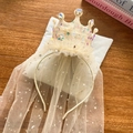 Serre-tête couronne à paillettes beige pour filles avec long voile motif étoile et lune - Bandeau Couronne Beige