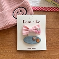 Niedliche bestickte Stoffschleifen und Blumen-Haarspangen für Kinder Set - Rosa + Blau