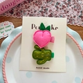 Set di fermagli per capelli in feltro fatti a mano con cuore rosa e cactus su carta - Pesca Rosa E Cactus