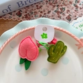 Set di graziosi elastici per capelli in feltro con motivi di pesca rosa e cactus verde - Stile Pesca Rosa Cactus