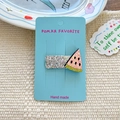 Cute watermelon hair clip with sequins on blue display card for girls and children - Pink Watermelon