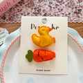 Barrettes artisanales en feutre pour enfants avec motif canard jaune et carotte orange - Canard Jaune Carotte