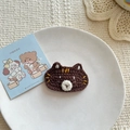 Handgefertigte dunkelbraune Häkel-Katzen-Haarklammer mit Stickerei für Kinder - Kaffeebraunes Katzen-Stil