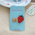 Sparkling strawberry hair clip with red sequins and gold glitter rectangular base - Red Strawberry