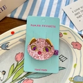 Pinza para el pelo gato rosa con purpurina y orejas doradas en tarjeta de presentación - Gato Rosa