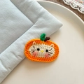 Handmade knitted hair clip featuring a cute cat and pumpkin design for children - Pumpkin Cat Style(NK1171) / Orange