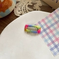 Rainbow candy colored handmade ribbon wrapped hair clip in a vibrant rectangular design - Colorful (Large)