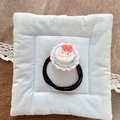 Handmade crochet cartoon animal hair tie with pink petals and elastic hair band - Blue Sunflower Rabbit