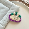 Handmade crochet bunny hair clip in lavender and cream with green leaf detail - Grape Rabbit Style(NK1171) / Purple