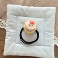 Handmade crochet bunny hair tie with pink bow and yellow wavy edge for girls - Yellow Sunflower Rabbit