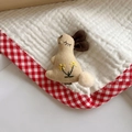 Fermaglio a coniglio in tessuto marrone fatto a mano con ricami floreali e pompon - [10] Coniglio Dai Fiori Gialli